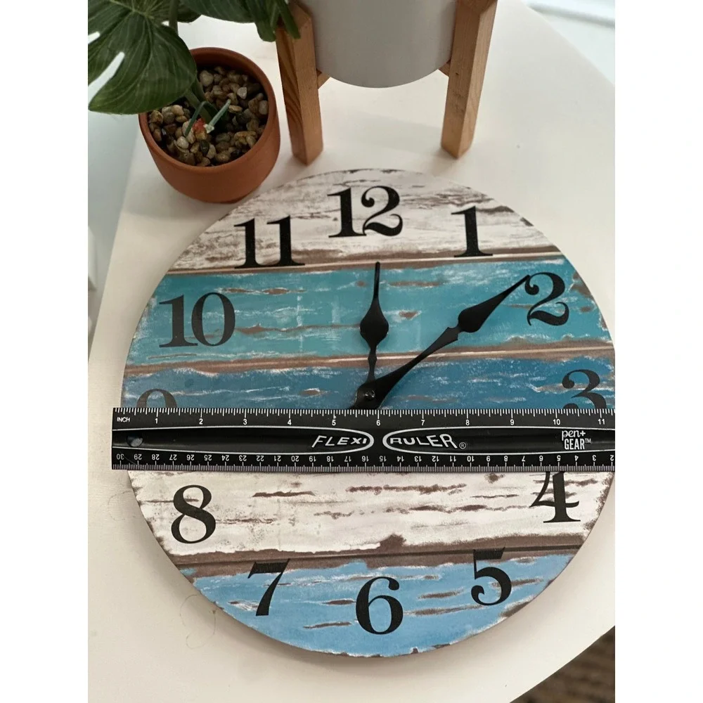 Coastal Rustic Weather Wood Face BLue White Brown Clock Antique Warmth